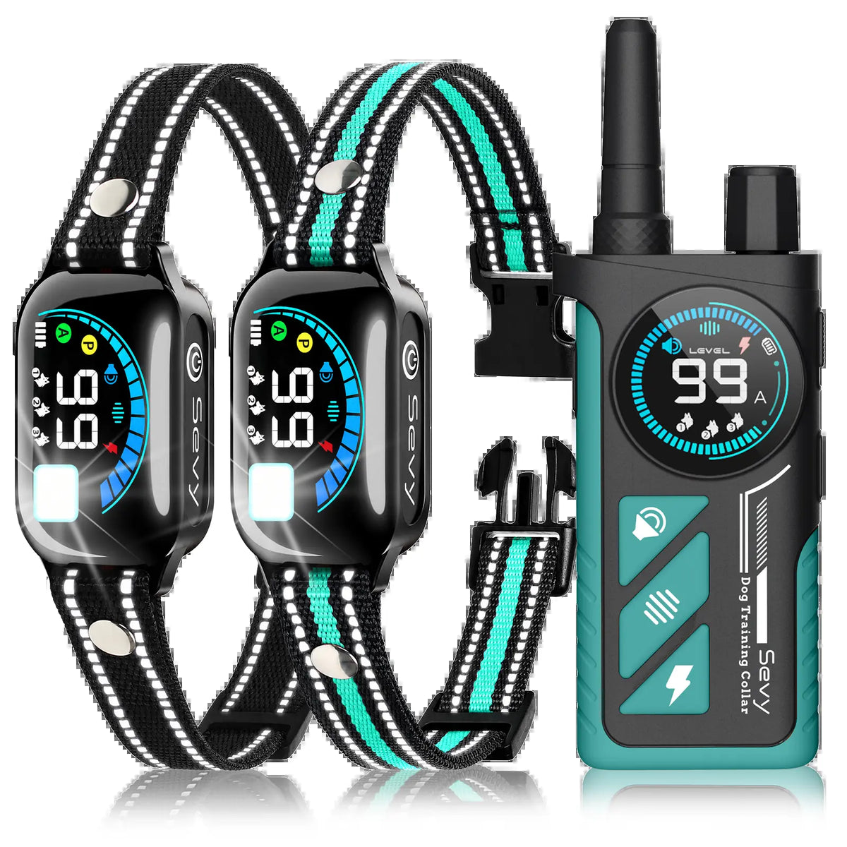Sevy 2-Pack 2-In-1 Shock Collars for Dogs - 3300FT Range, Waterproof, 4 Modes (Beep,Vibration,Static Shock,Auto Bark), Color Screen Remote, Rechargeable Mechanical Training Tool for Small-Medium-Large Dogs, Hiking Compatible