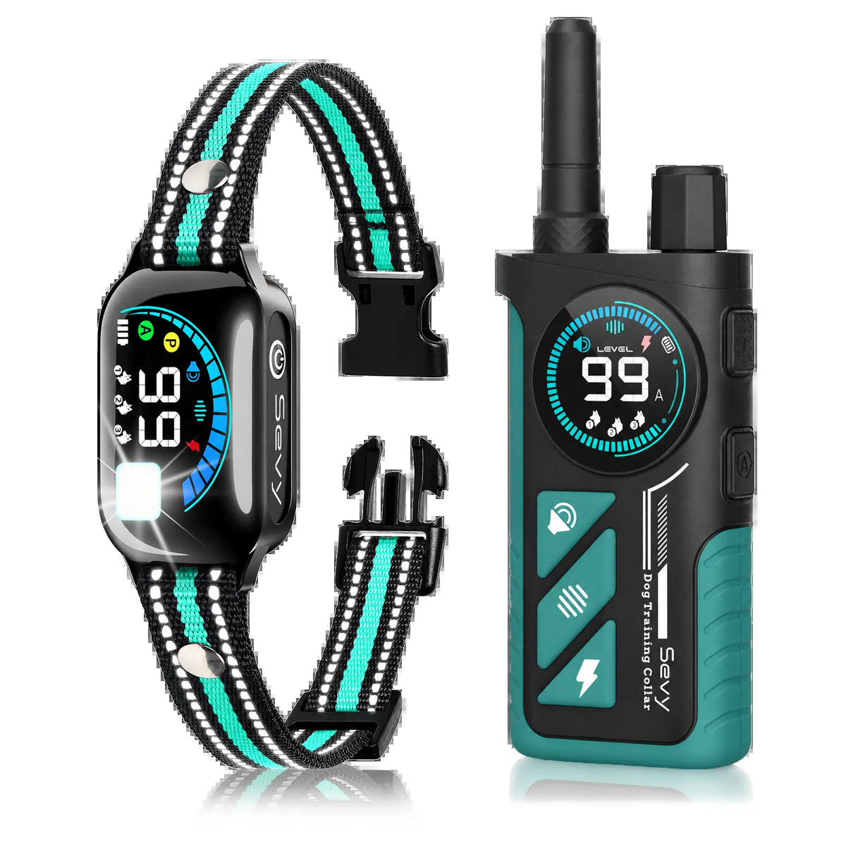 Sevy 2-Pack 2-In-1 Shock Collars for Dogs - 3300FT Range, Waterproof, 4 Modes (Beep,Vibration,Static Shock,Auto Bark), Color Screen Remote, Rechargeable Mechanical Training Tool for Small-Medium-Large Dogs, Hiking Compatible