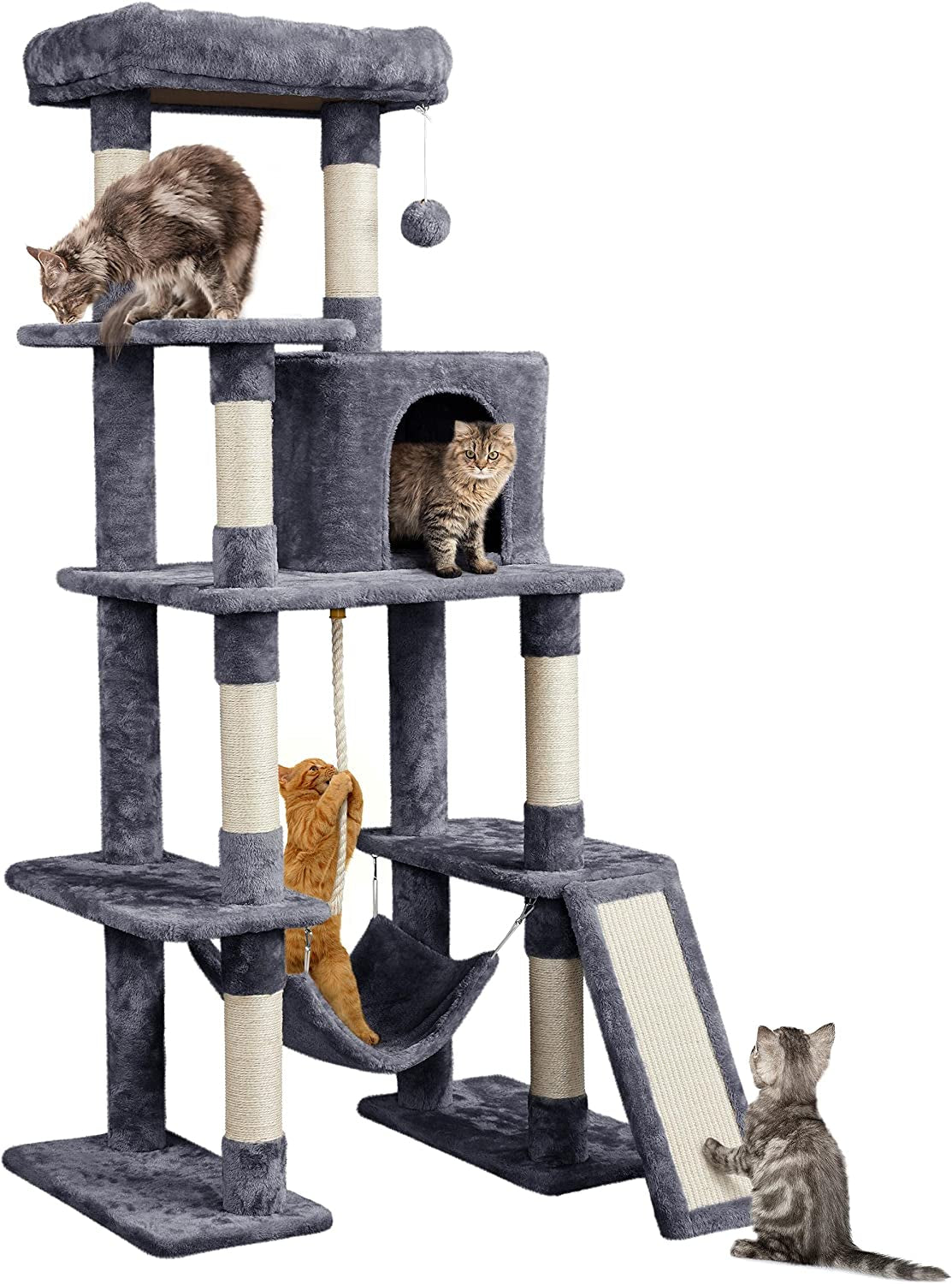 63-Inch Durable Large Cat Tree for Indoor Heavy Cats, Tall Tower Design