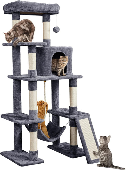 63-Inch Durable Large Cat Tree for Indoor Heavy Cats, Tall Tower Design