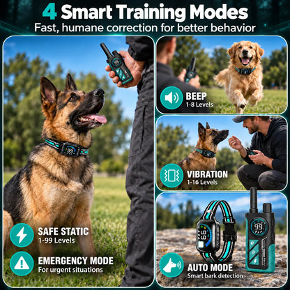 Sevy 2-Pack 2-In-1 Shock Collars for Dogs - 3300FT Range, Waterproof, 4 Modes (Beep,Vibration,Static Shock,Auto Bark), Color Screen Remote, Rechargeable Mechanical Training Tool for Small-Medium-Large Dogs, Hiking Compatible