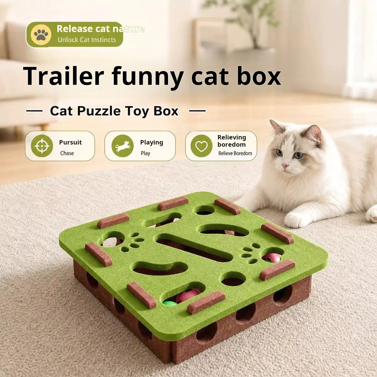 Cgreen Maze Ball Cat Toy - Felt Surface, Animal Print Play Track, Chaser Ball, Universal Size Exercise Aid, Boredom Relief Toy for Indoor Kittens