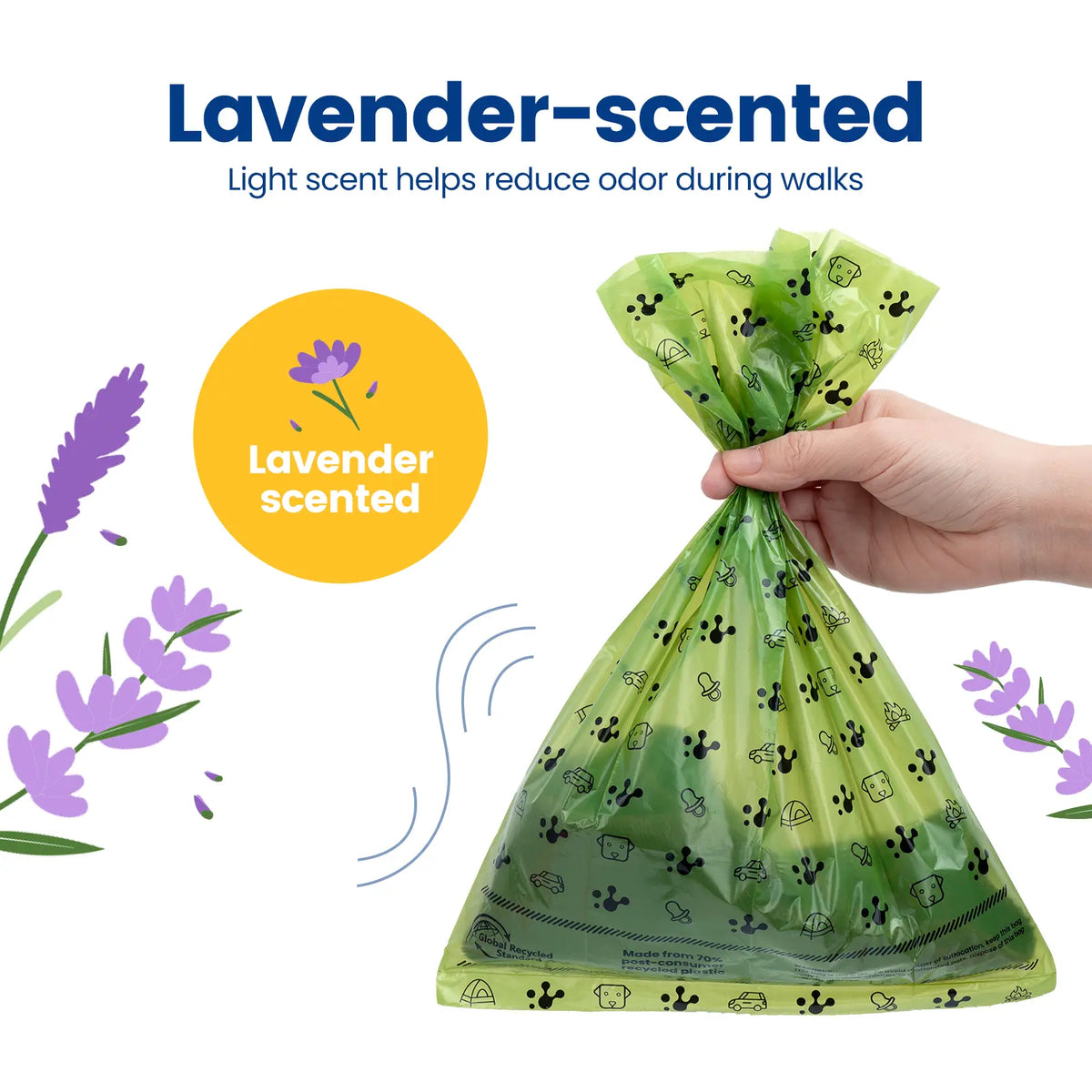 Pawview Dog Poop Bags Rolls, Leak-Proof & Eco-Friendly 70% Recycled Material, Lavender Scent (120 Bags)