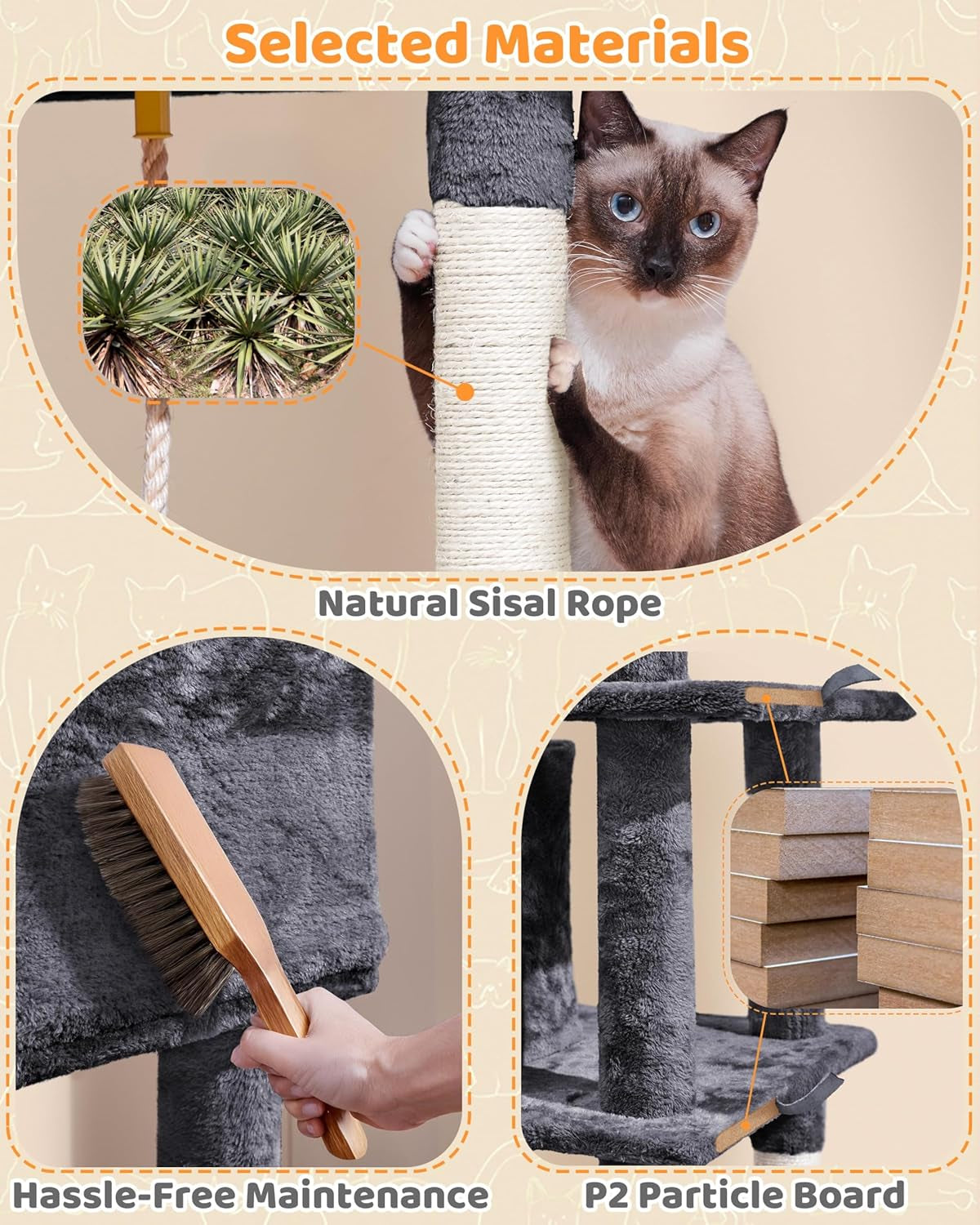 63-Inch Durable Large Cat Tree for Indoor Heavy Cats, Tall Tower Design