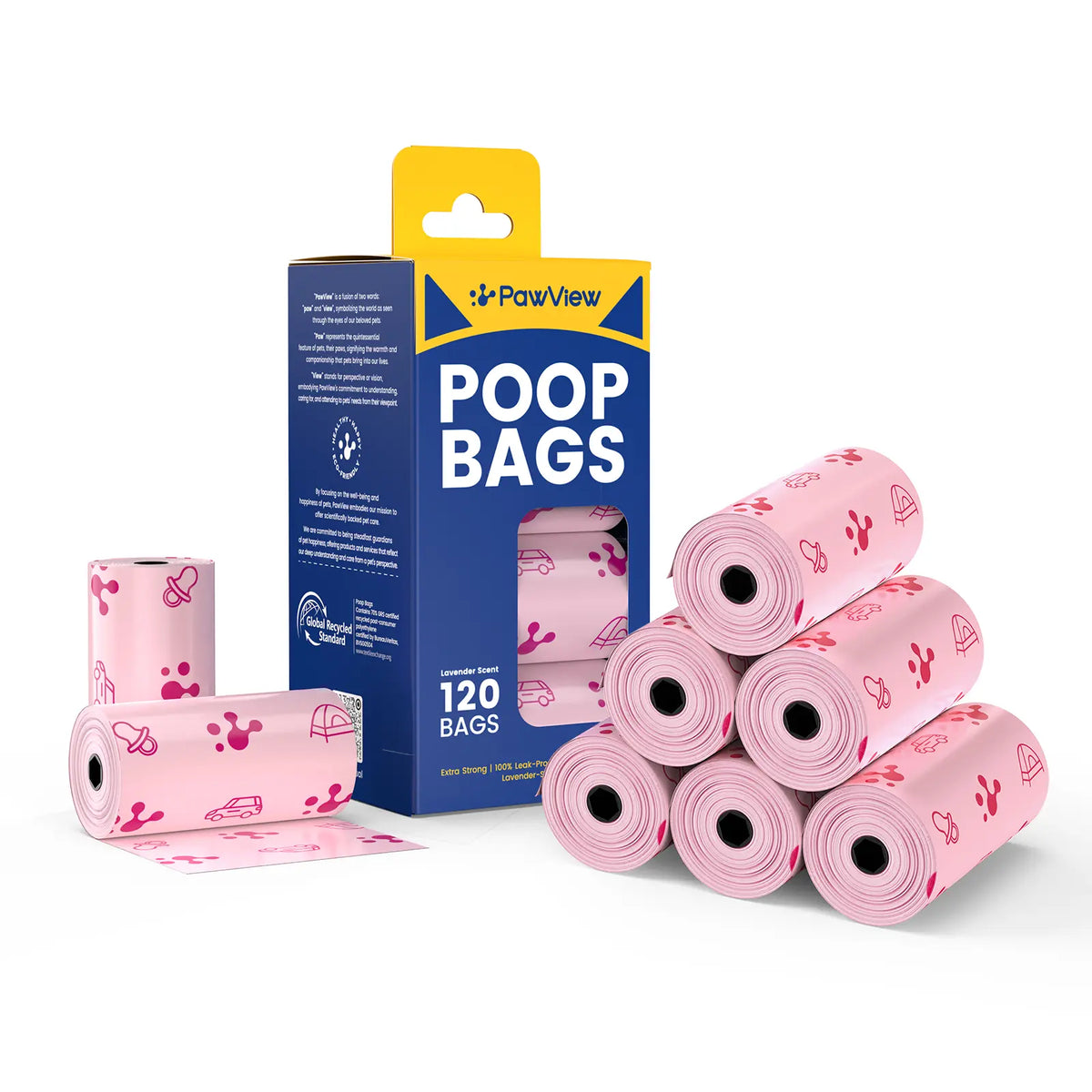 Pawview Dog Poop Bags Rolls, Leak-Proof & Eco-Friendly 70% Recycled Material, Lavender Scent (120 Bags)