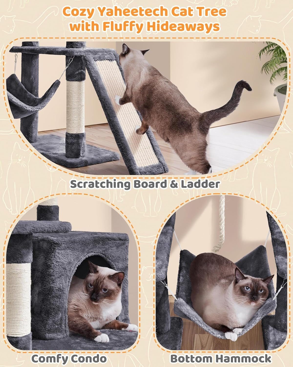 63-Inch Durable Large Cat Tree for Indoor Heavy Cats, Tall Tower Design